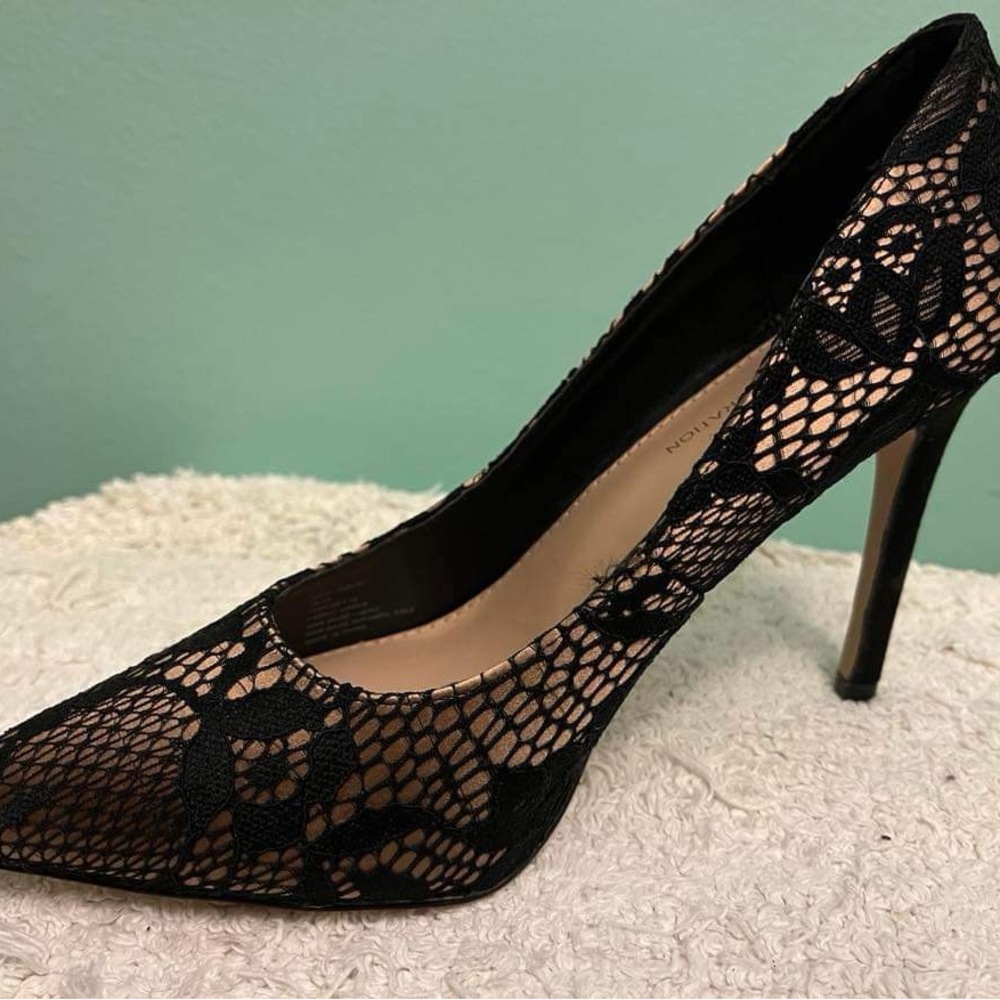 BCBGeneration Black Lace Pointed Pumps